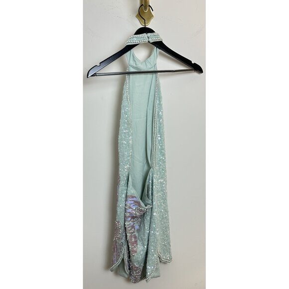 ASOS DESIGN Halter Mini Dress With Embellished Butterfly Artwork in Blue US 6 - Picture 7 of 11